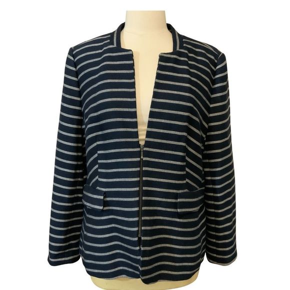The Limited Jackets & Blazers - The Limited Navy Blue Gray Striped Blazer XL Nautical